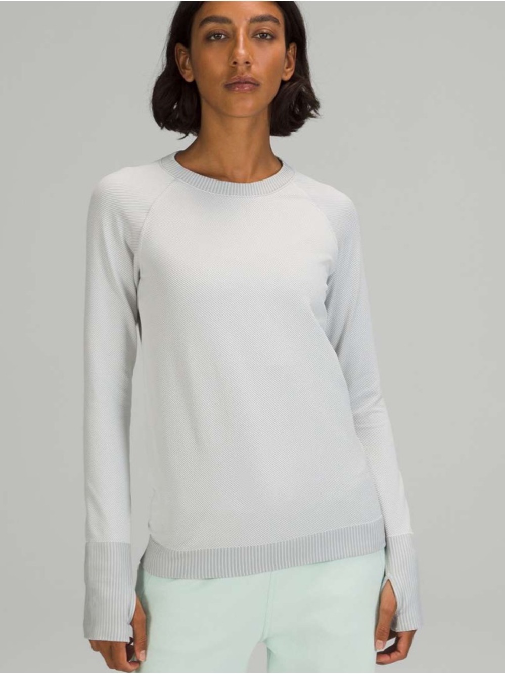 Lululemon Rest Less Pullover Long Sleeve Top
Diagonal Rib Silver Drop / White